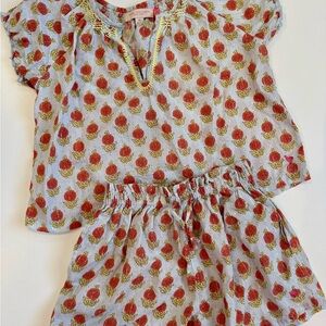 Pink Chicken Girls Matching Top Shorts Set Floral w/ Metallic